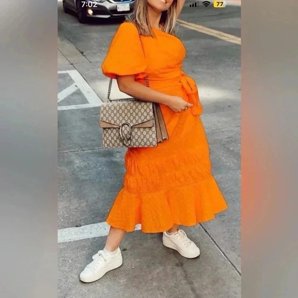 Latiste Orange One Shoulder Dress with Tie - Size Small and Pre Loved - Picture 2 of 4